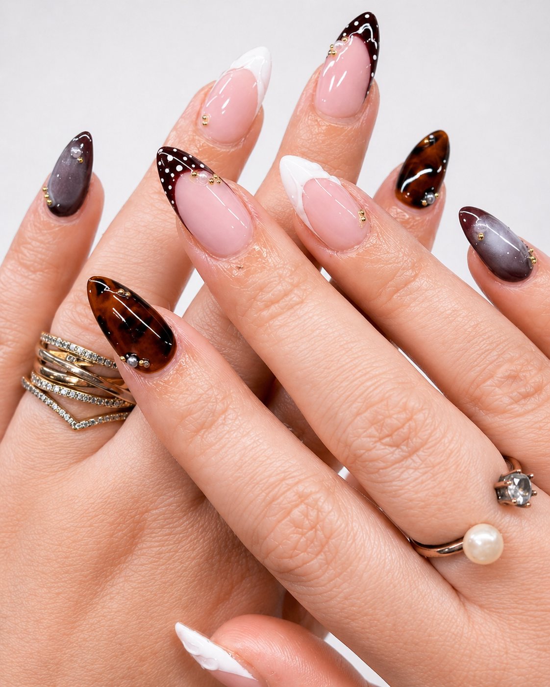 Tortoise shell French nails with butterfly accent by Vannie